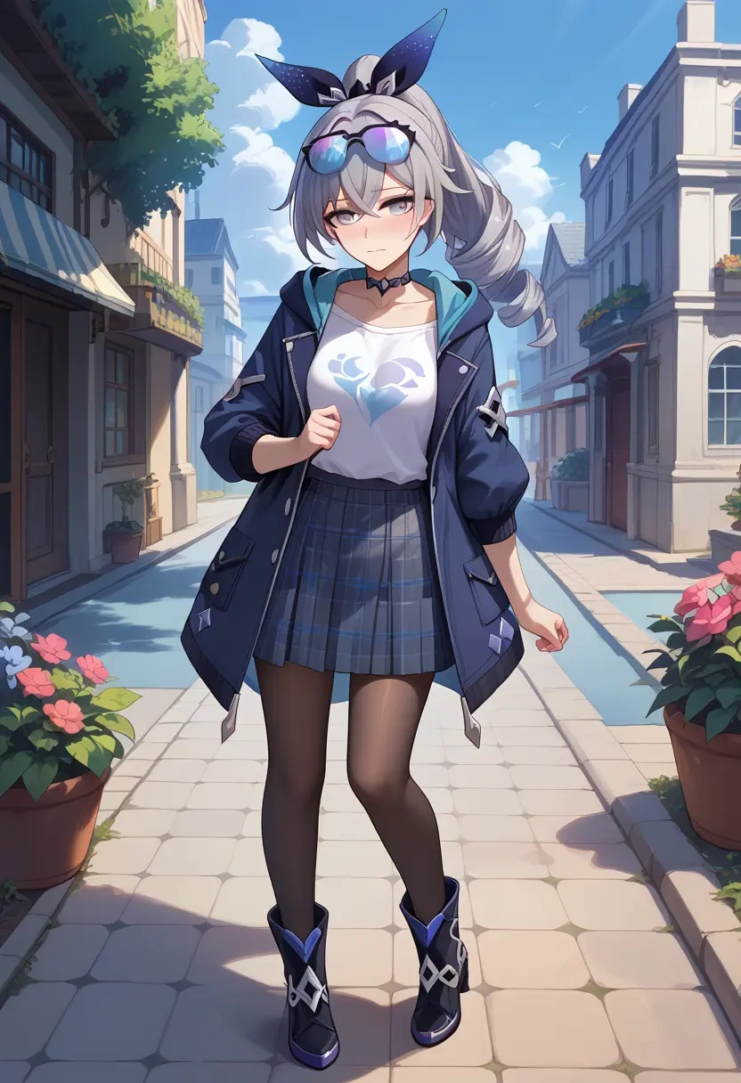 star rail,silver wolf,winter,student uniform,hooded coat  - 